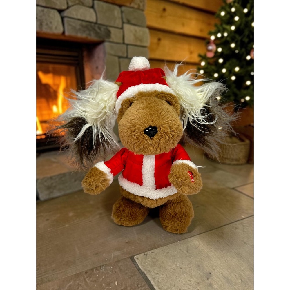 Dan Dee Animated Dog Plush Christmas 14" Brown Red Sings 'I Feel Good'